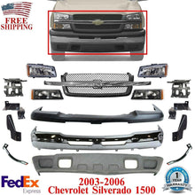 Load image into Gallery viewer, Front Bumper Chrome kit + Headlight + Brackets For 2003-06 Chevy Silverado 1500