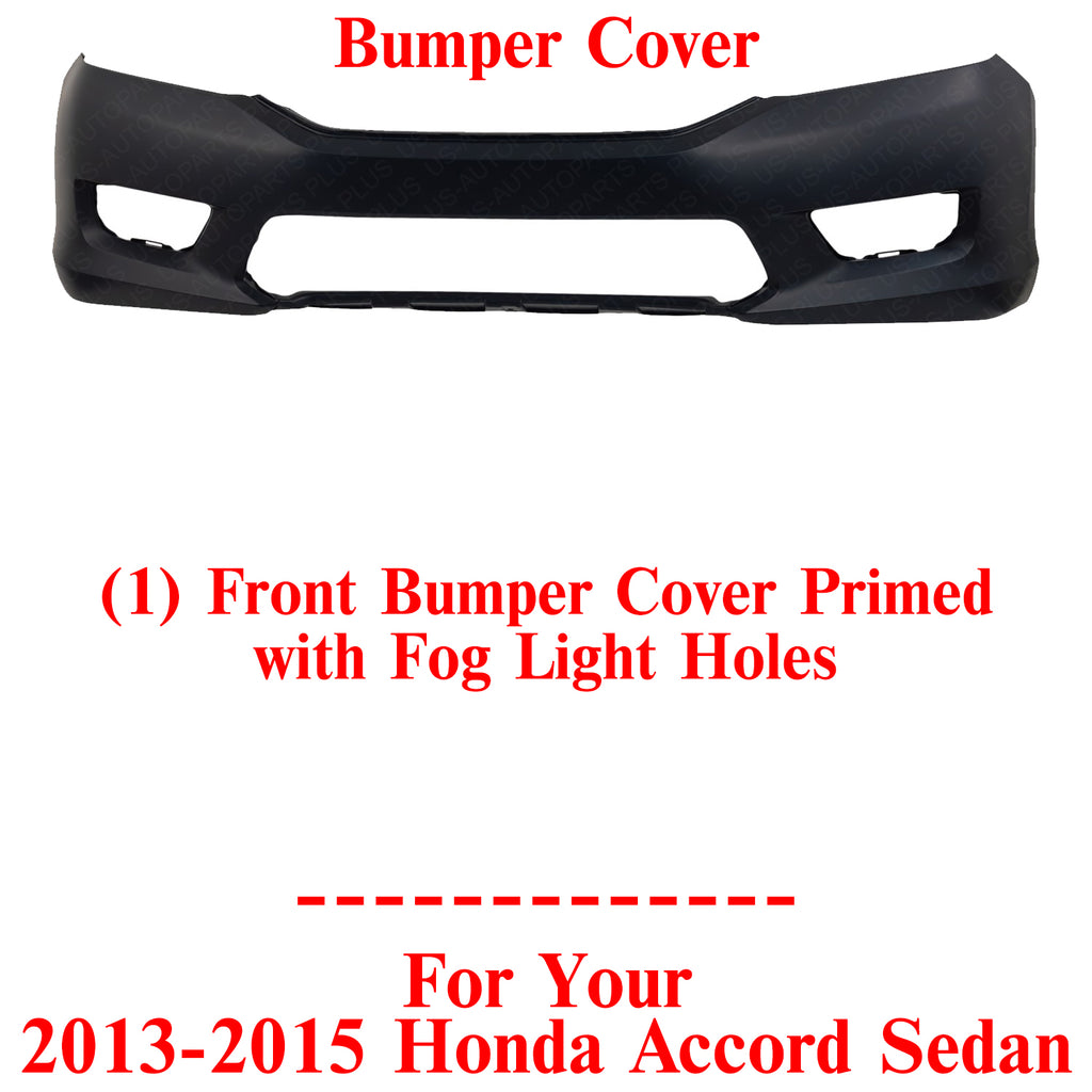 Front Bumper Cover Primed with Fog Light Holes For 2013-2015 Honda Accord Sedan