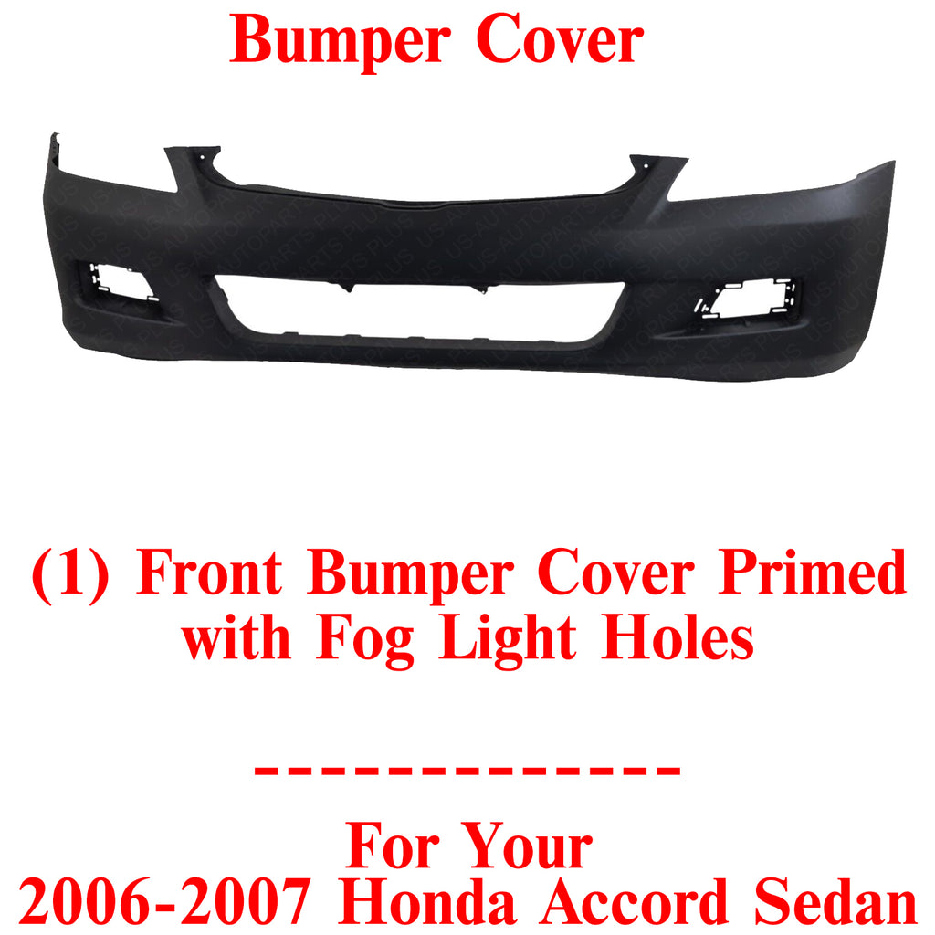 Front Bumper Cover Primed with Fog Light Holes For 2006-2007 Honda Accord Sedan