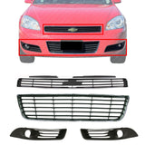 Upper & Lower Grille + Fog Covers Primed LH & RH For 2006-2011 Chevrolet Impala