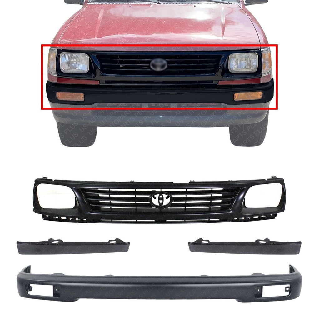 Front Bumper Painted Black + Grille + Fillers For 1995-1996 Toyota Tacoma 2WD
