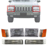 Headlights Assembly + Corner & Signal Lights For 1993-1996 Jeep Grand Cherokee
