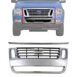 Grille Assembly Chrome +Hood Molding For 2006-10 Ford Explorer /07-10 Sport Trac