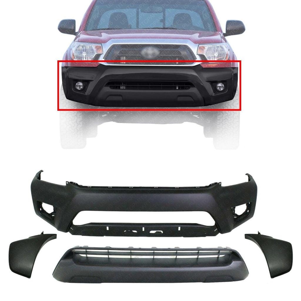 Front Bumper Cover + Lower Grille Textured + End Caps For 2012-15 Toyota Tacoma