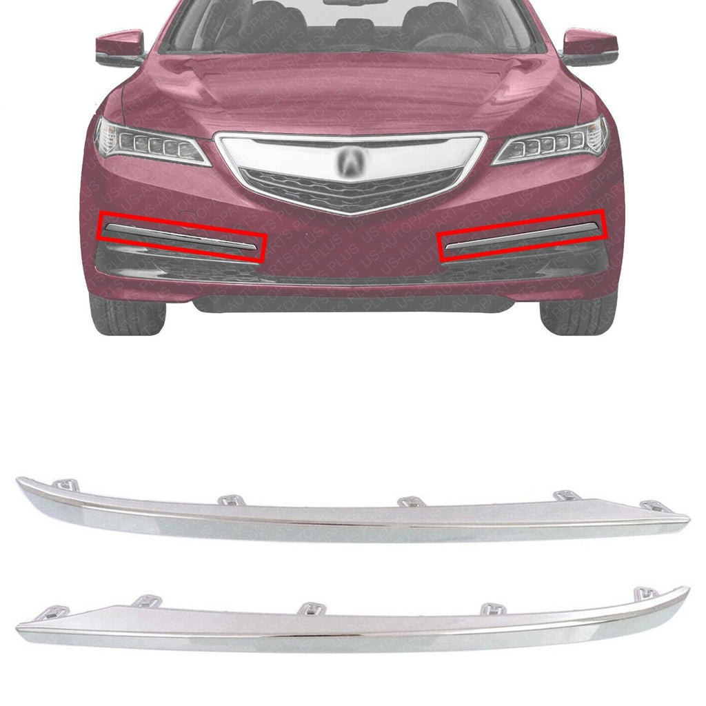Front Bumper Outer Chrome Molding Trim Left & Right Side For 2015-2017 Acura TLX