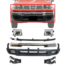 Load image into Gallery viewer, Front Bumper Chrome Steel Kit +Headlights Assembly For 1998-2000 Nissan Frontier
