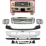 Front Bumper Chrome Kit +Headlights Assembly For 2005-07 F-250 F-350 Super Duty