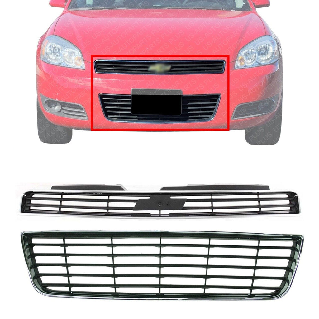 Front Bumper Upper & Lower Grille Assembly For 2006-2011 Chevrolet Impala
