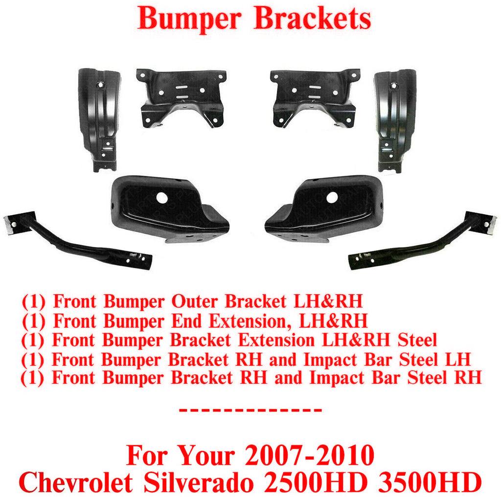 Front Bumper Impact Mounting Brace Brackets Left & Right Side For 2007-2010 Chevrolet Silverado 2500HD 3500HD