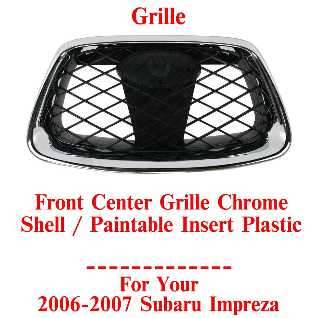 Front Center Grille Chrome Shell / Paintable Insert For 2006-2007 Subaru Impreza