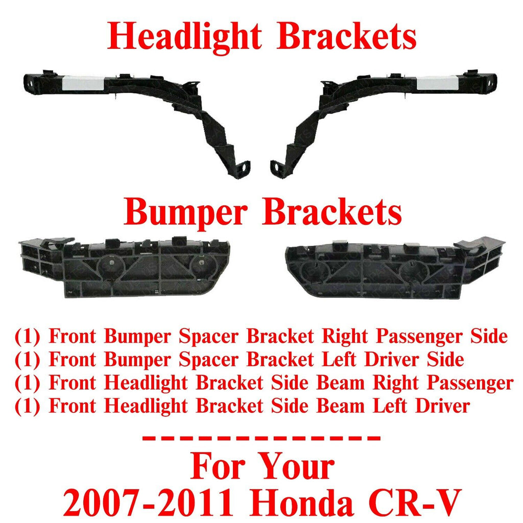 Front Bumper & Headlight Brackets Driver & Passenger For 2007-2011 Honda CR-V
