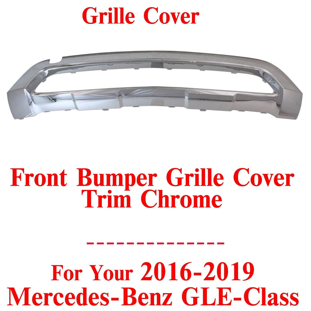 Front Bumper Grille Cover Trim Chrome For 2016-2019 Mercedes Benz GLE-Class