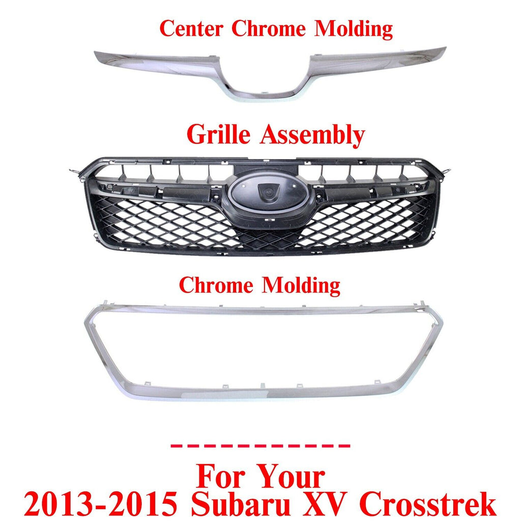 Grille Assembly w/ Chrome Surround & Molding For 2013-15 Subaru XV Crosstrek 3pc