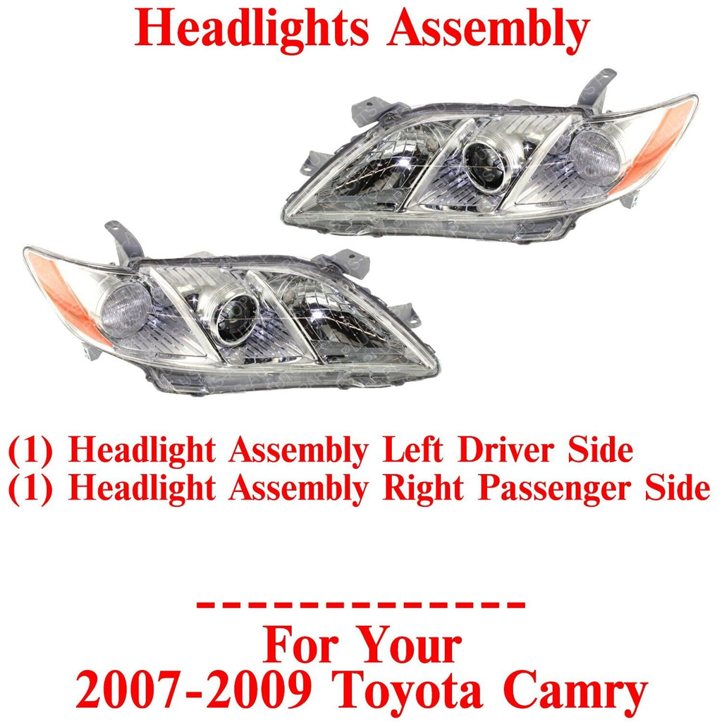 Headlights Assembly Halogen Left & Right Side For 2007-2009 Toyota Camry Sedan