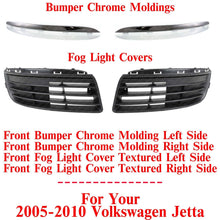 Load image into Gallery viewer, Front Bumper Chrome Moldings + Fog Cover Textured For 2005-2010 Volkswagen Jetta