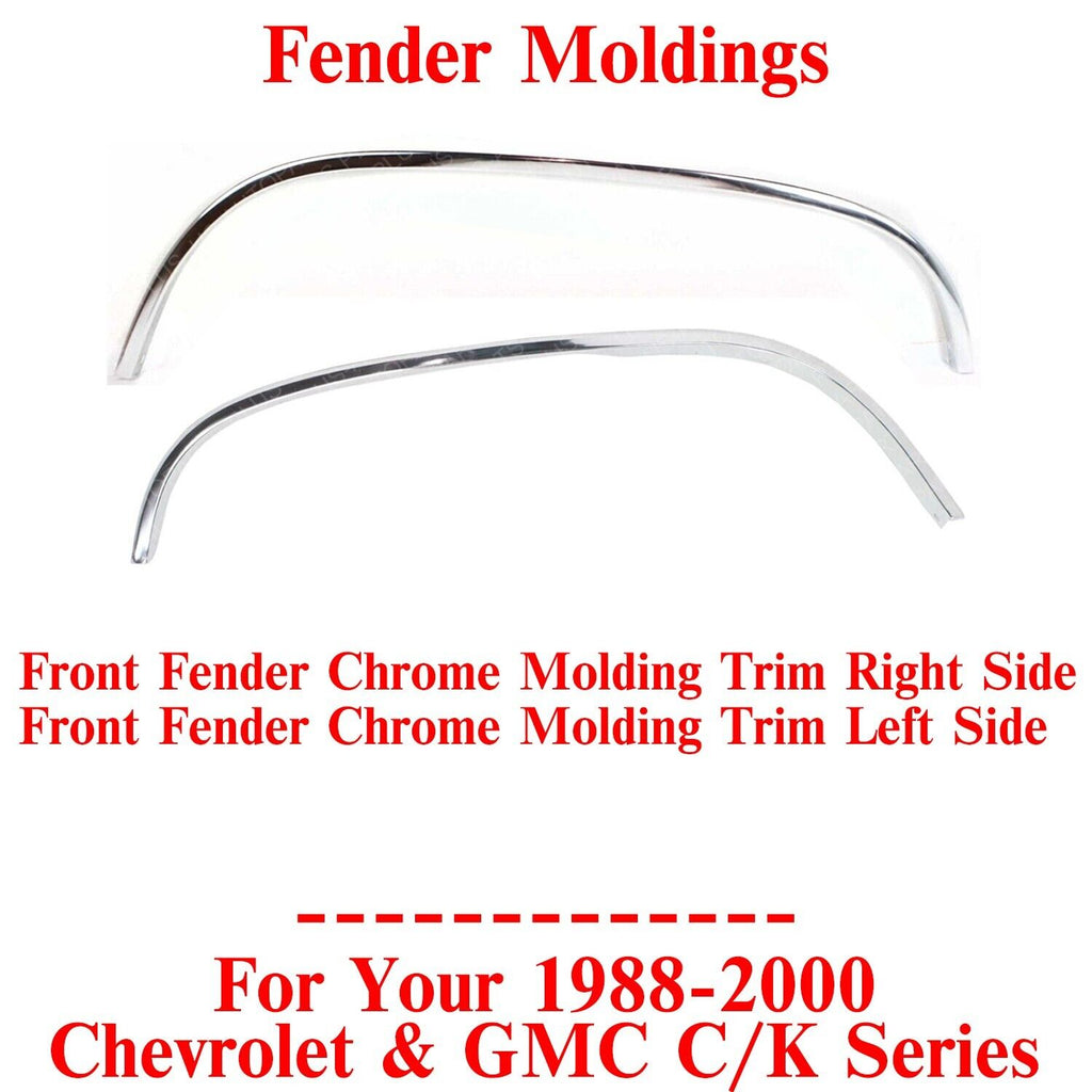 Front Fender Chrome Moldings Trim LH&RH For 1988-2000 Chevrolet & GMC C/K Series