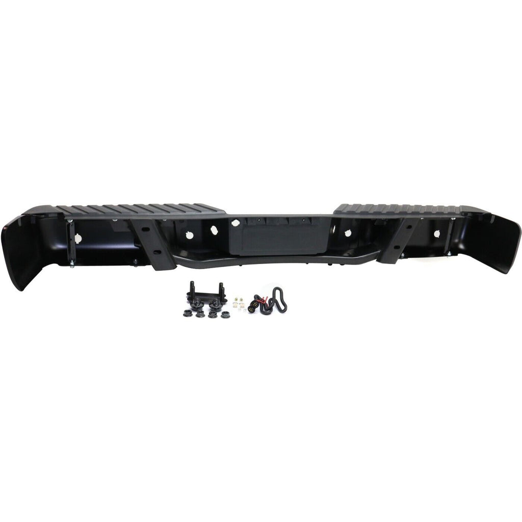 Rear Step Bumper Face Bar Black Steel with Sensor Holes For 2009-2014 Ford F-150