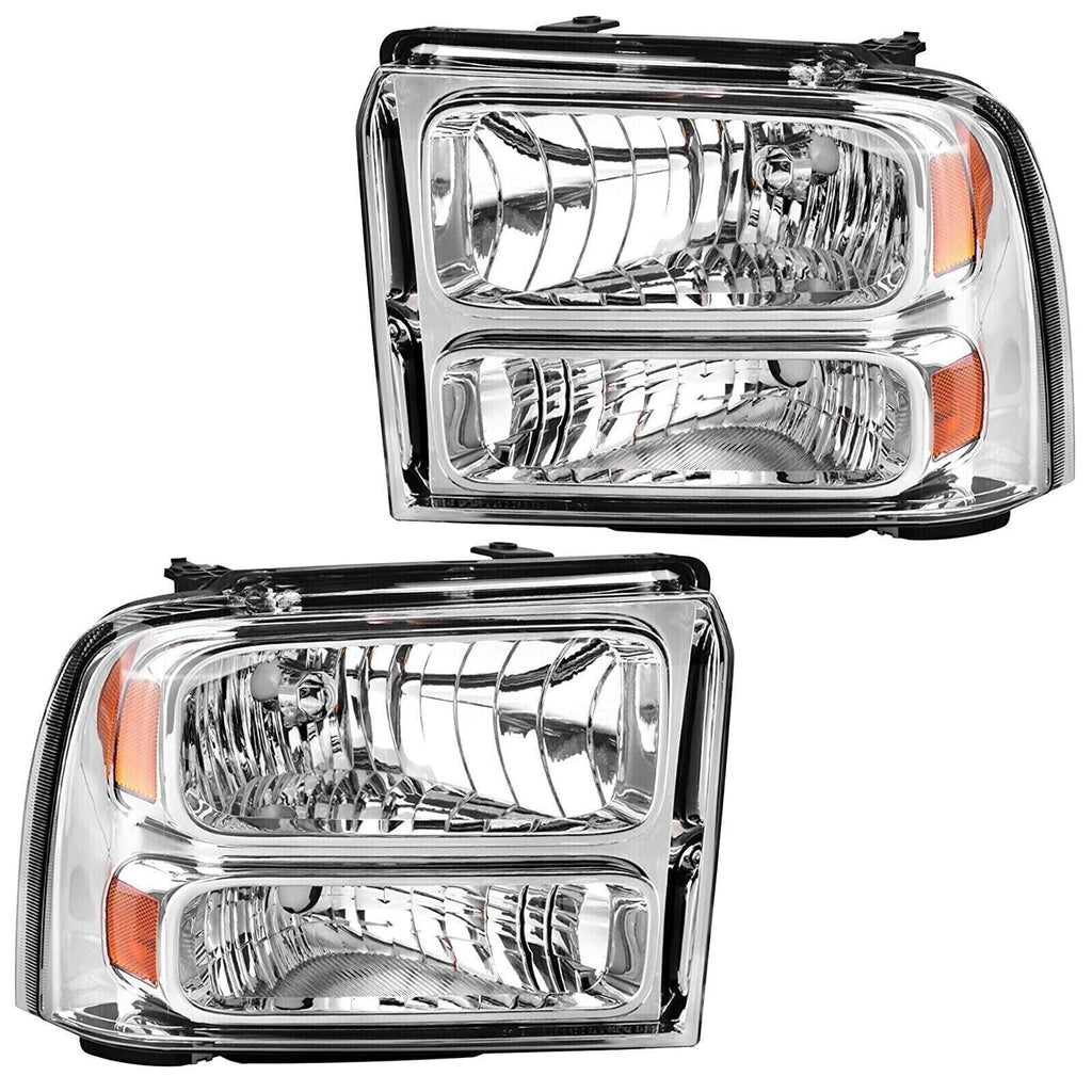 Front Bumper Chrome Kit +Headlights Assembly For 2005-07 F-250 F-350 Super Duty
