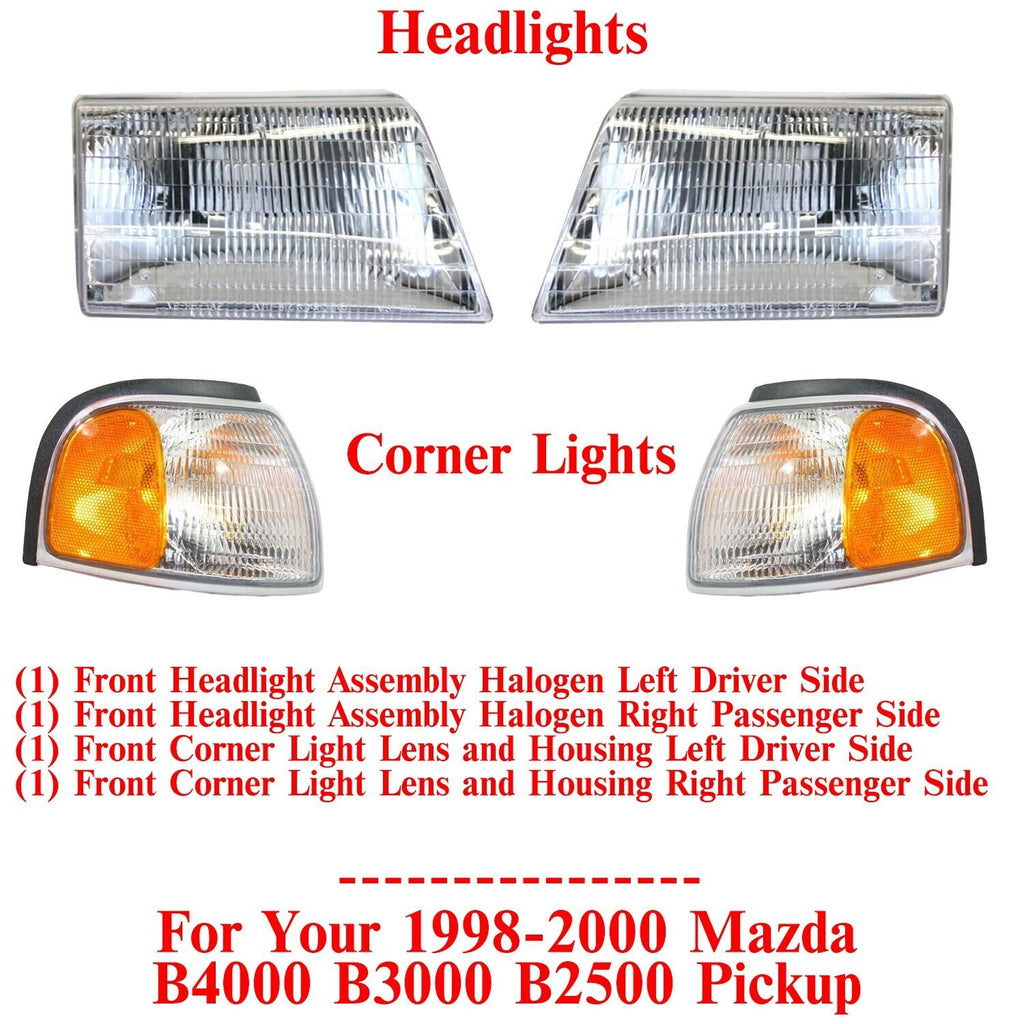 Headlights Assembly + Corner Lights For 1998-2000 Mazda B4000 B3000 B2500 Pickup