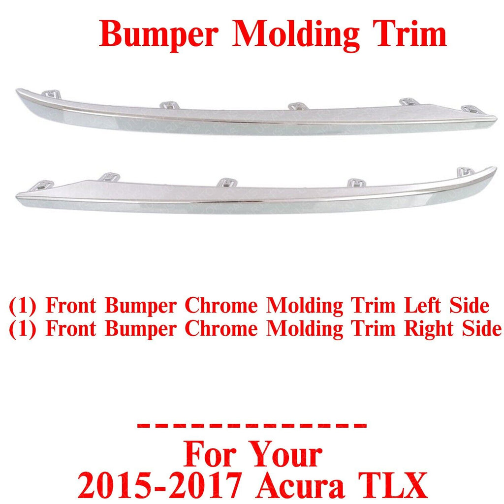 Front Bumper Outer Chrome Molding Trim Left & Right Side For 2015-2017 Acura TLX