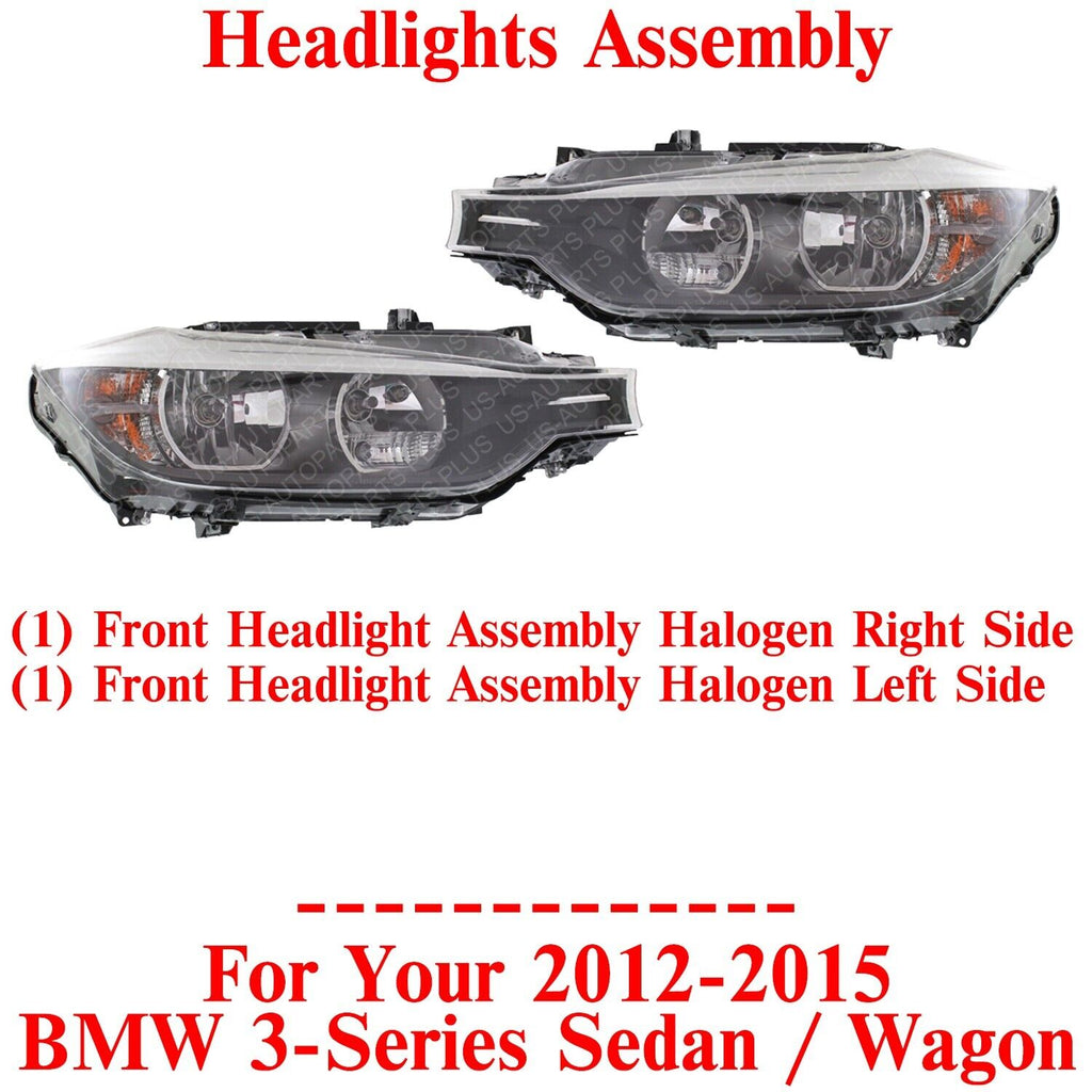 Headlights Assembly Halogen Left&Right Side For 2012-15 BMW 3-Series Sedan/Wagon