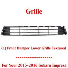 Load image into Gallery viewer, Front Bumper Lower Grille Textured For 2015-2016 Subaru Impreza Sedan / Wagon