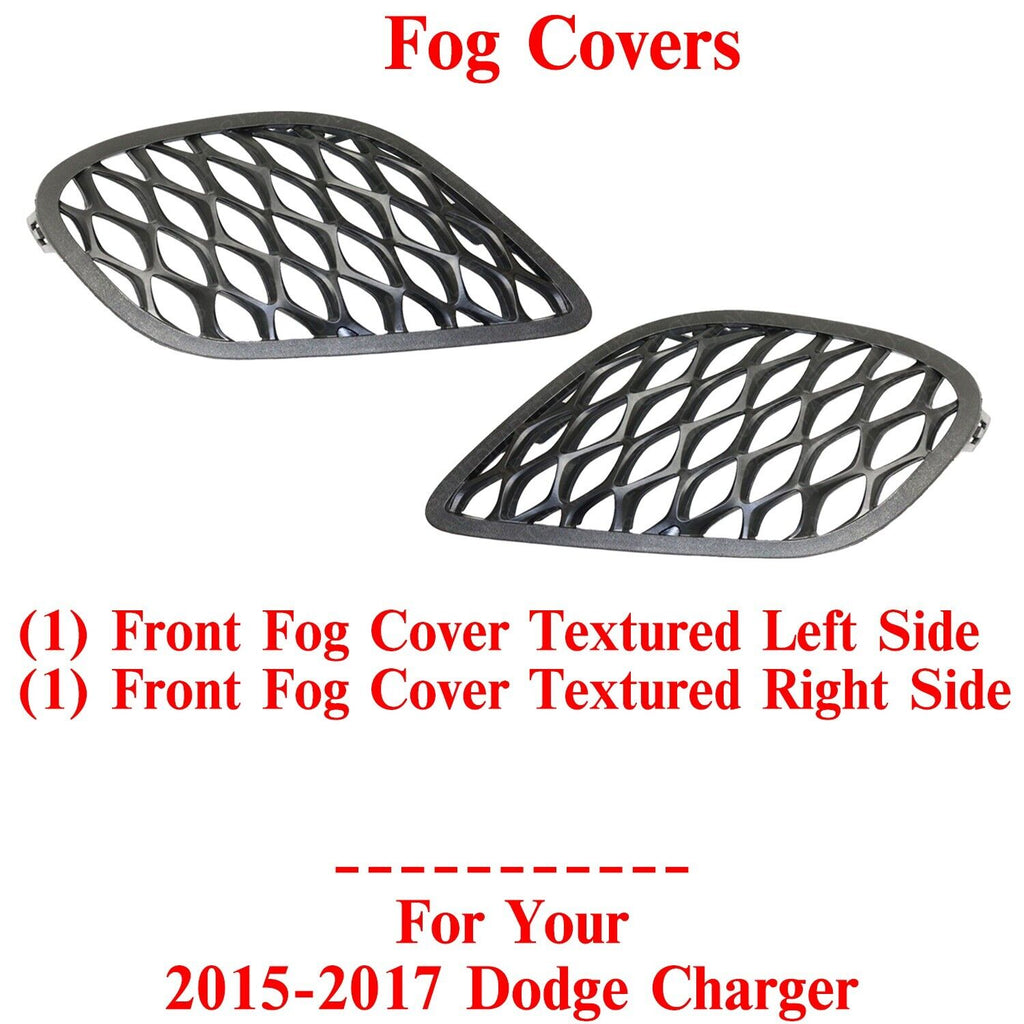 Front Fog Covers Textured Left & Right Side For 2015-2022 Dodge Charger