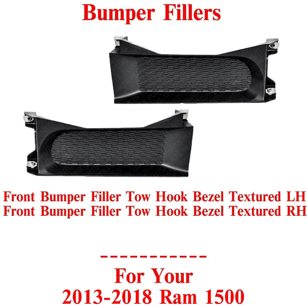 Front Bumper Filler Tow Hook Bezels Textured Set For 2013-2018 Ram 1500