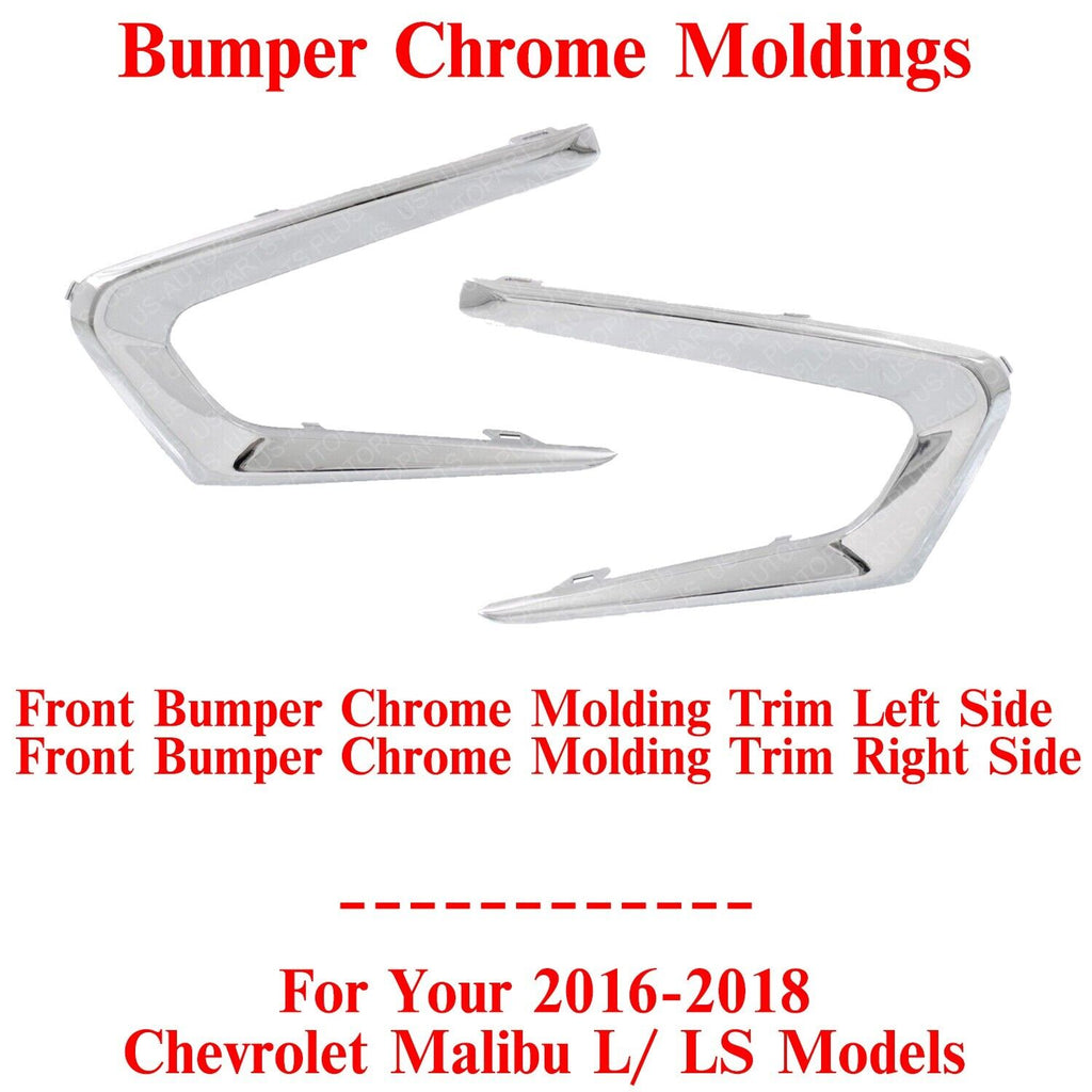 Front Bumper Chrome Moldings Trim LH & RH For 2016-2018 Chevrolet Malibu L/ LS