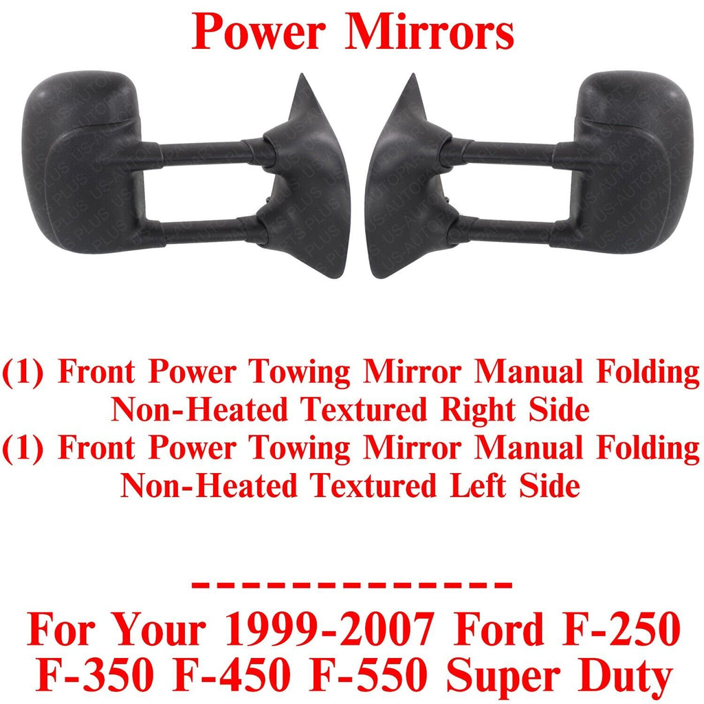 2Pcs Power Towing Mirror Textured LH & RH For 1999-2007 Ford F-Series Super Duty