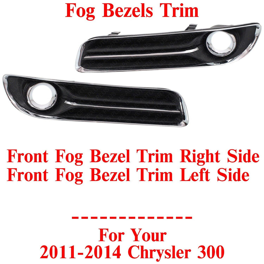 Front Fog Bezels Trim Black with Chrome Molding LH&RH For 2011-2014 Chrysler 300