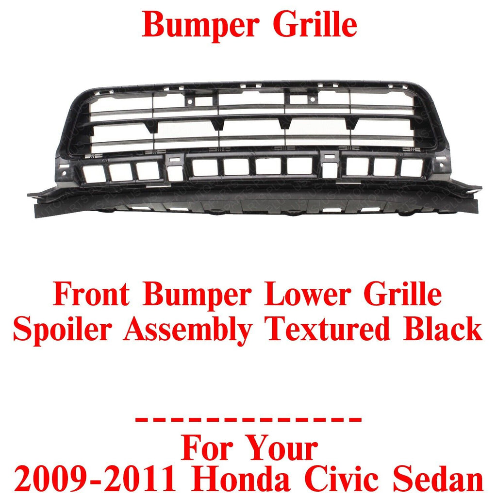 Front Bumper Grille Spoiler Assembly Textured For 2009-2011 Honda Civic Sedan