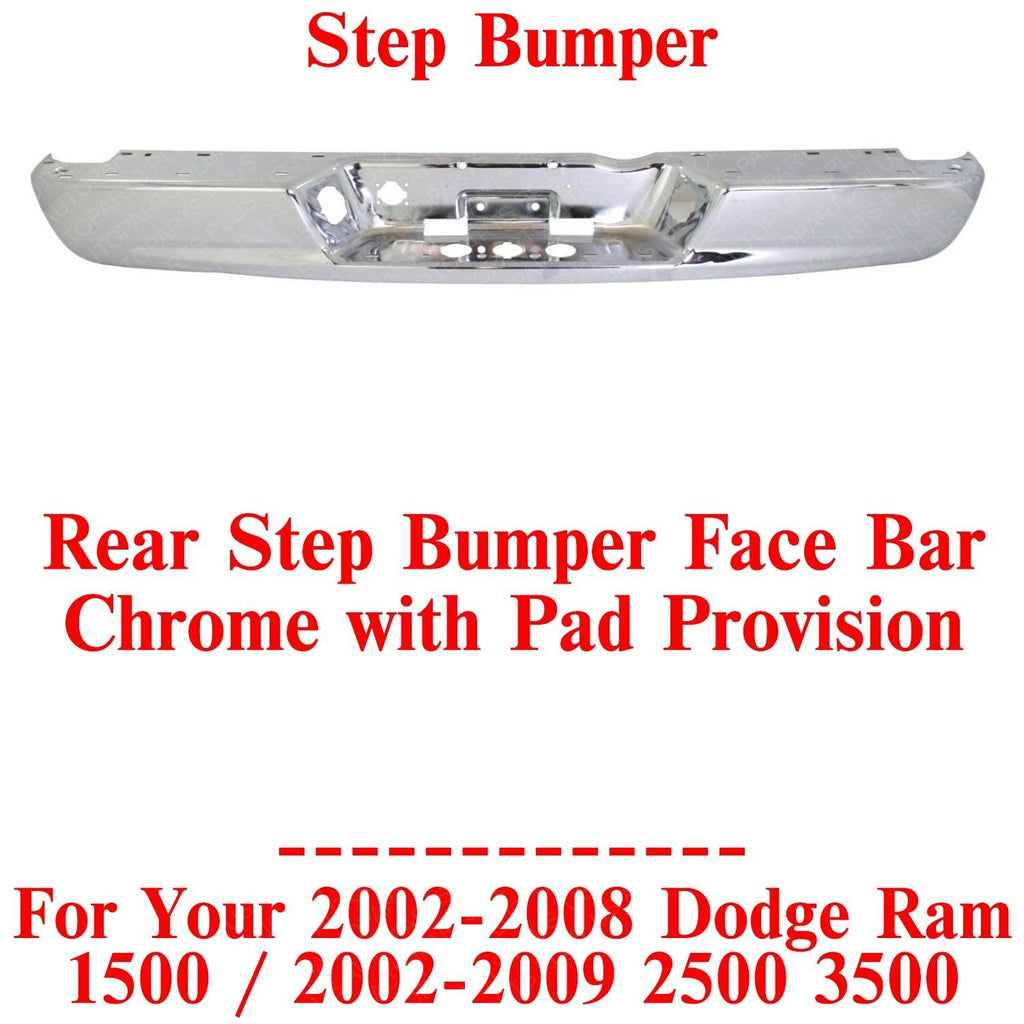 Rear Step Bumper FaceBar Chrome Steel For 2002-08 Dodge Ram 1500/03-09 2500 3500