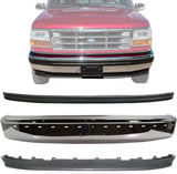 Front Bumper Chrome + Molding Black + Lower Valance Textured For 1992-1996 Ford F-150 & Bronco / 1992-1997 F-250 F-350