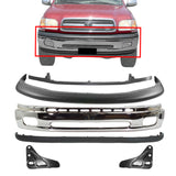Front Bumper Chrome + Filler Primed + Lower Valance Textured + Upper Cover + Brackets For 2000-2006 Toyota Tundra