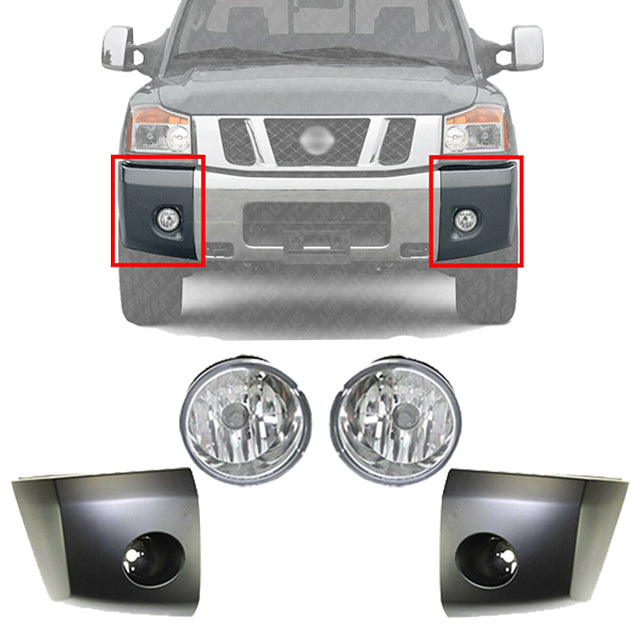 Front Bumper End Caps Primed Fog Lights For 04 07 Nissan Titan