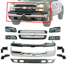 Load image into Gallery viewer, Front Bumper Chrome Steel + Headlight with Grille Kit For 2003-06 Silverado 1500