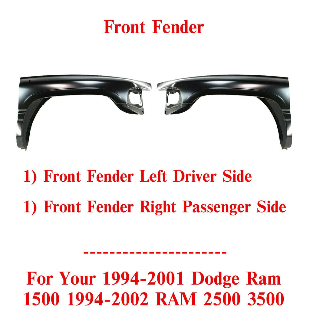 Set of 2 Front Fender Primed LH+RH For 94-01 Dodge Ram 1500 /94-02 RAM 2500 3500