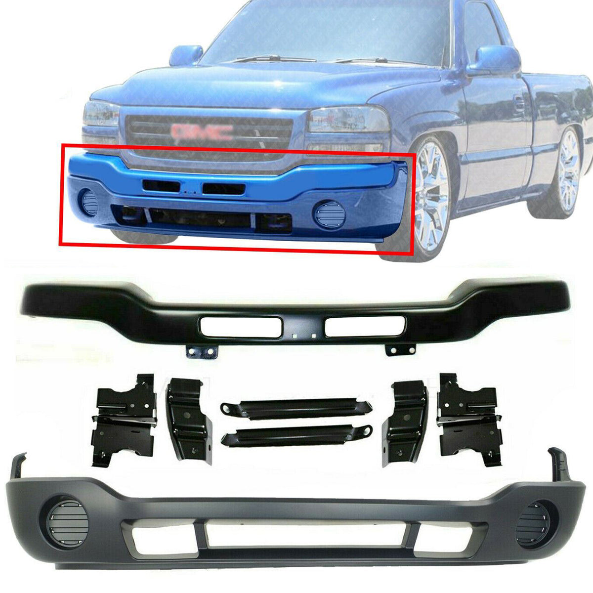 Front Bumper Primed Steel with Brackets + Lower Cover For 03-06