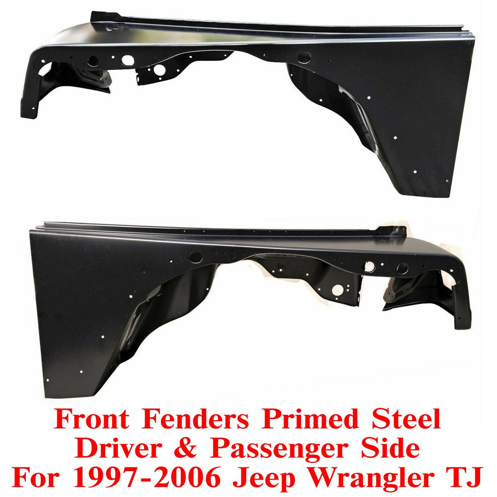Set of 2 Front Fender Primed Steel Left & Right Side For 97-06 Jeep Wrangler TJ