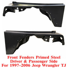 Load image into Gallery viewer, Set of 2 Front Fender Primed Steel Left &amp; Right Side For 97-06 Jeep Wrangler TJ