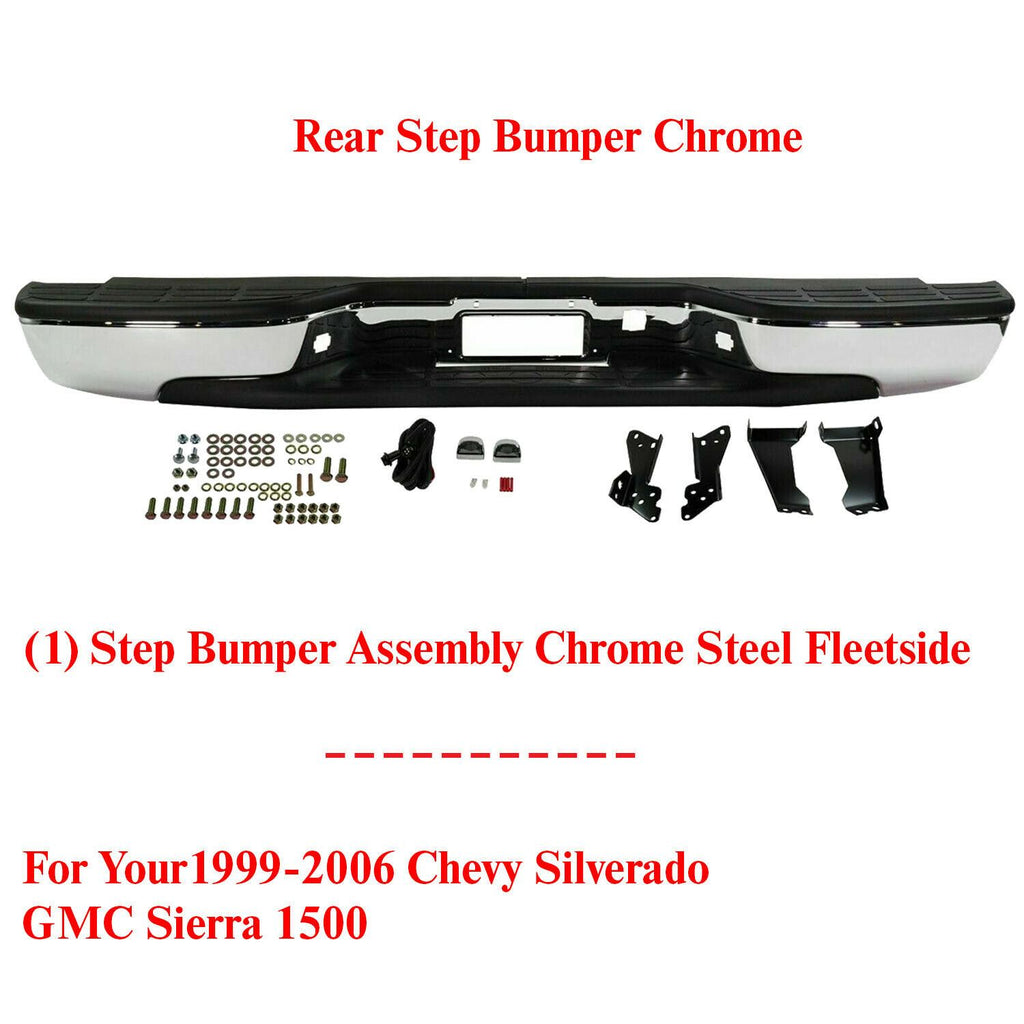 Rear Step Bumper Chrome Steel For 1999-2006 Chevrolet Silverado / Sierra 1500