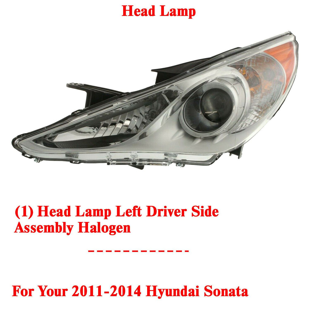 Halogen Head Lamp Left Driver Side Assembly For 2011-2014 Hyundai Sonata