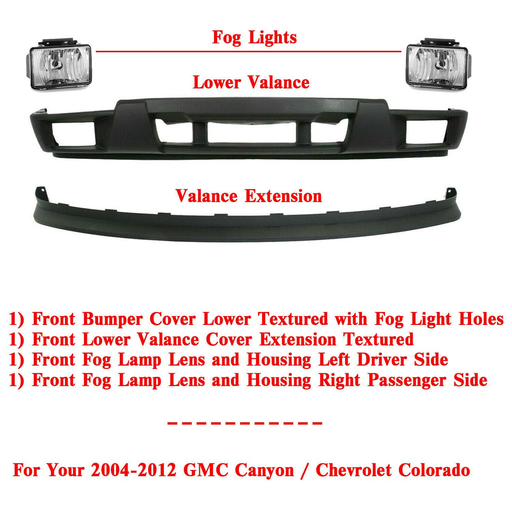 Front Bumper Lower Valance Kit with Fog Lights for 2004-2012 GMC /Chevy Colorado