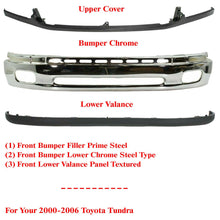 Load image into Gallery viewer, Front Bumper Chrome Steel + Valance + Filler Primed For 2000-2009 Toyota Tundra