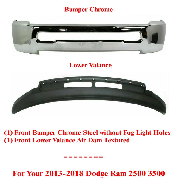 Front Chrome Bumper + Lower Valance Textured For 2013-2018 Dodge Ram 2500  3500