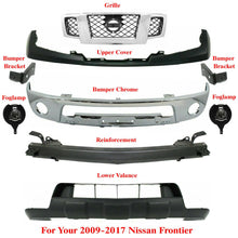 Load image into Gallery viewer, Front Bumper Chrome+Grille+Cover+Valance+Rein+Fog+Brkt For 09-17 Nissan Frontier