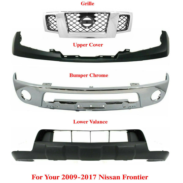 Front Bumper Chrome + Grille + Valance + Rein For 2009-2017 Nissan Frontier