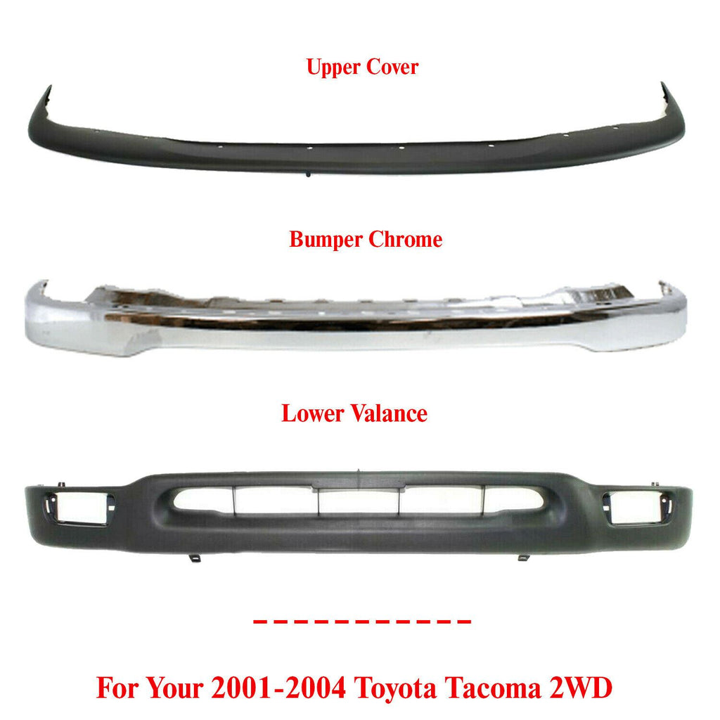 Front Bumper Chrome Face Bar Valance Combo Kit for 2001-2004 Toyota Tacoma