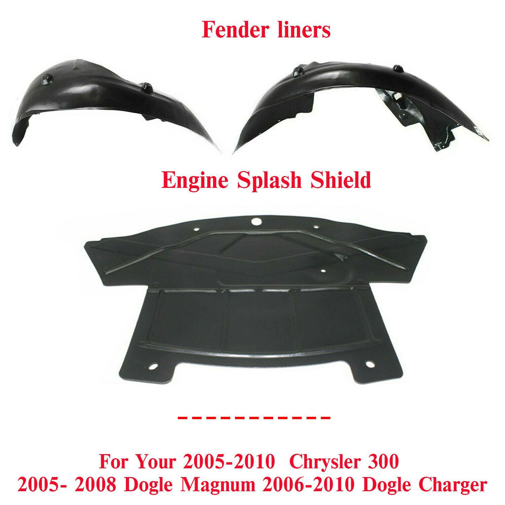 Front Engine Splash Shield Undercover + Fender Linear For 05-10 CHRYSLER 300 RWD